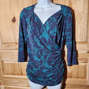 Sofia Women’s Small Teal 3/4 Sleeve Shirt Lightweight Casual Top